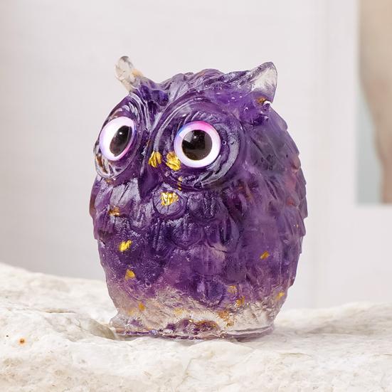 Natural Crystal Owl Ornament Handcrafted Resin Owl Figurine with Crystal Gravels Inside