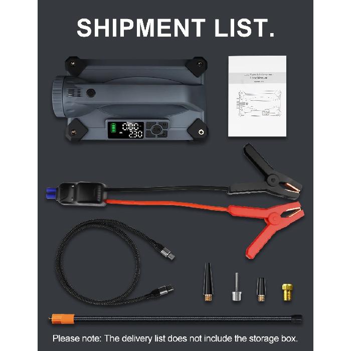 Пуско-зарядное устройство Camason Car Jump Starter 6000A/12V с компрессором для накачки шин, фонариком 15 Вт и функцией Power Bank 65 Вт