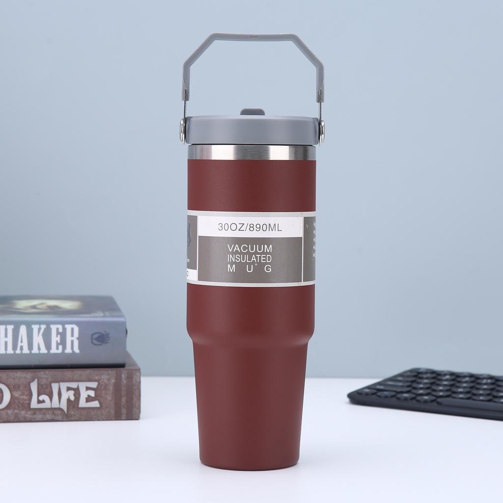 A 30oz Car Cup 304 Stainless Steel Double Wall Vacuum Insulated Straw Tumbler Portable Outdoor Handle Cup