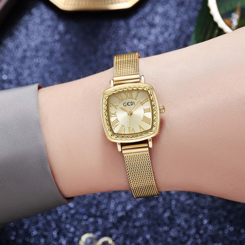 Модные и простые женские часы, повседневные кварцевые женские часы, темпераментные часы из розового золота с квадратным ремешком для женщин