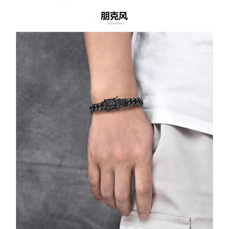 Stainless Steel Vintage Dual-Sided Bracelet Men Women Punk Streetwear Geometric Chain Accessory