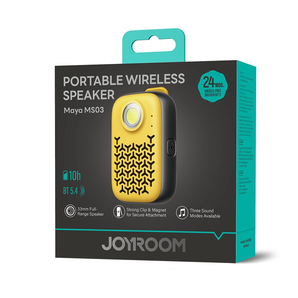 Portable speaker with flashlight, magnet, clip, Bluetooth IP67 - yellow