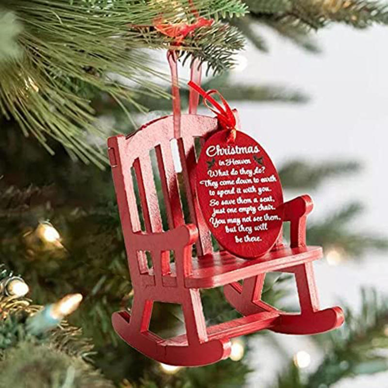 Christmas Mini Wooden Red Decorative Rocking Chair Ornament Decorations Holiday Xmas Tree Hanging Pendant Craft Gift