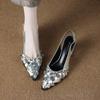 Fashion Sequin Pointed Toe Fashion Temperament High Heeled Silver Single Shoes Women 2025 Summer Baotou Sandals