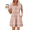 Женские летние повседневные платья с квадратным вырезом, плиссировкой спереди и карманом, с короткими рукавами и принтом