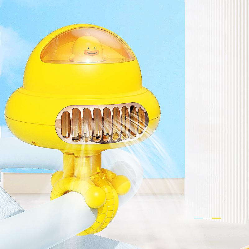 Прекрасный мультяшный портативный безопасный вентилятор для коляски с зарядкой через USB, электрический вентилятор воздушного охлаждения, домашний многоцелевой портативный настольный безлопастный вентилятор