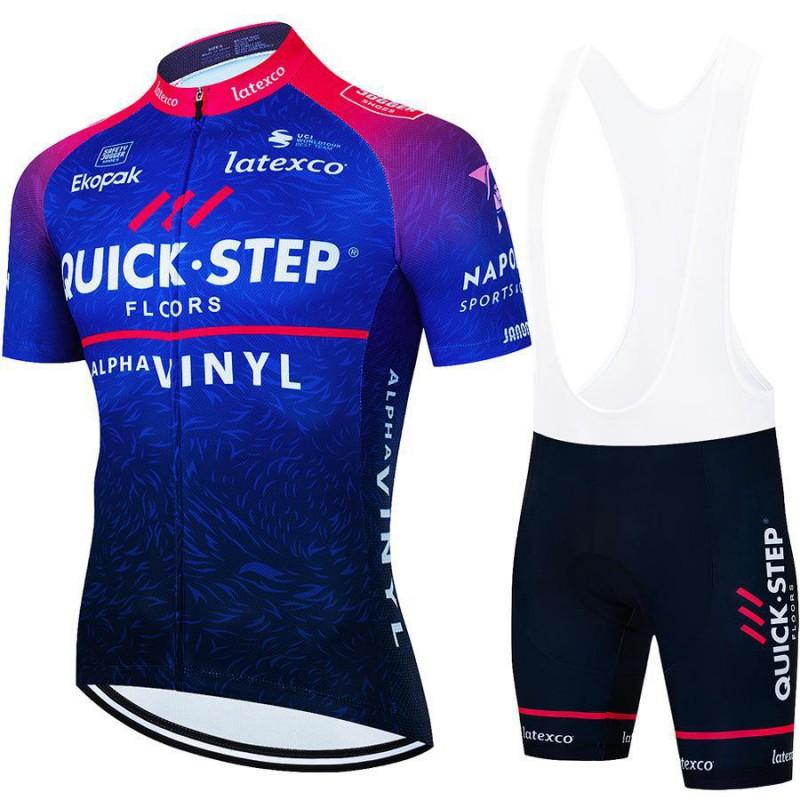 Quick Step Team Cycling Jersey Bib Shorts Set Men Women Breathable Ride Wear