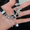 Women Chokder with Butterfly Charm Faux Pearl Hollow Chain Tassel Decor Punk Dark Style Club Party Necklace Faux Leather Adjustable Necklace