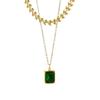 Fashionable and sophisticated clavicle chain, titanium steel multi-layer necklace, light luxury style with emerald square gemstone pendant
