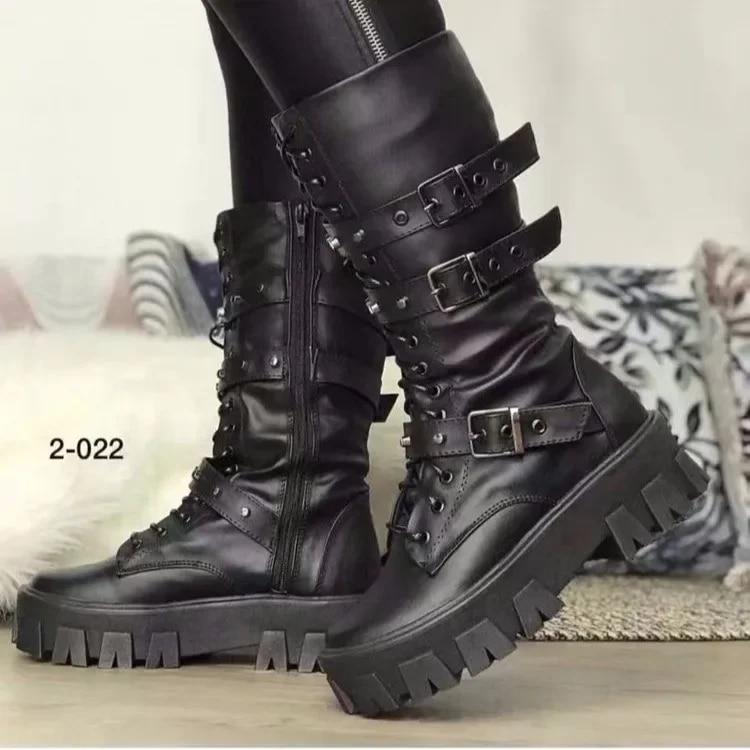 Новые женские осенне-зимние модные ботинки до середины икры на молнии Botas Mujer, спортивная женская обувь до колена на платформе и каблуке