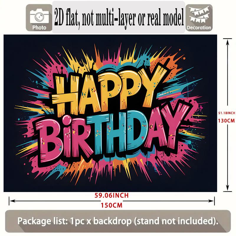 Happy Birthday Gifts Graffiti Party Banner, Polyester Backdrop for Wall Decoration