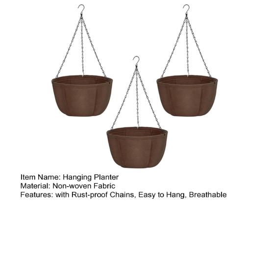 3 шт. подвесных кашпо для улицы, тканевые цветочные корзины с металлическими цепями, дышащие подвесные горшки для орхидей, папоротников, балкона, крыльца, декор