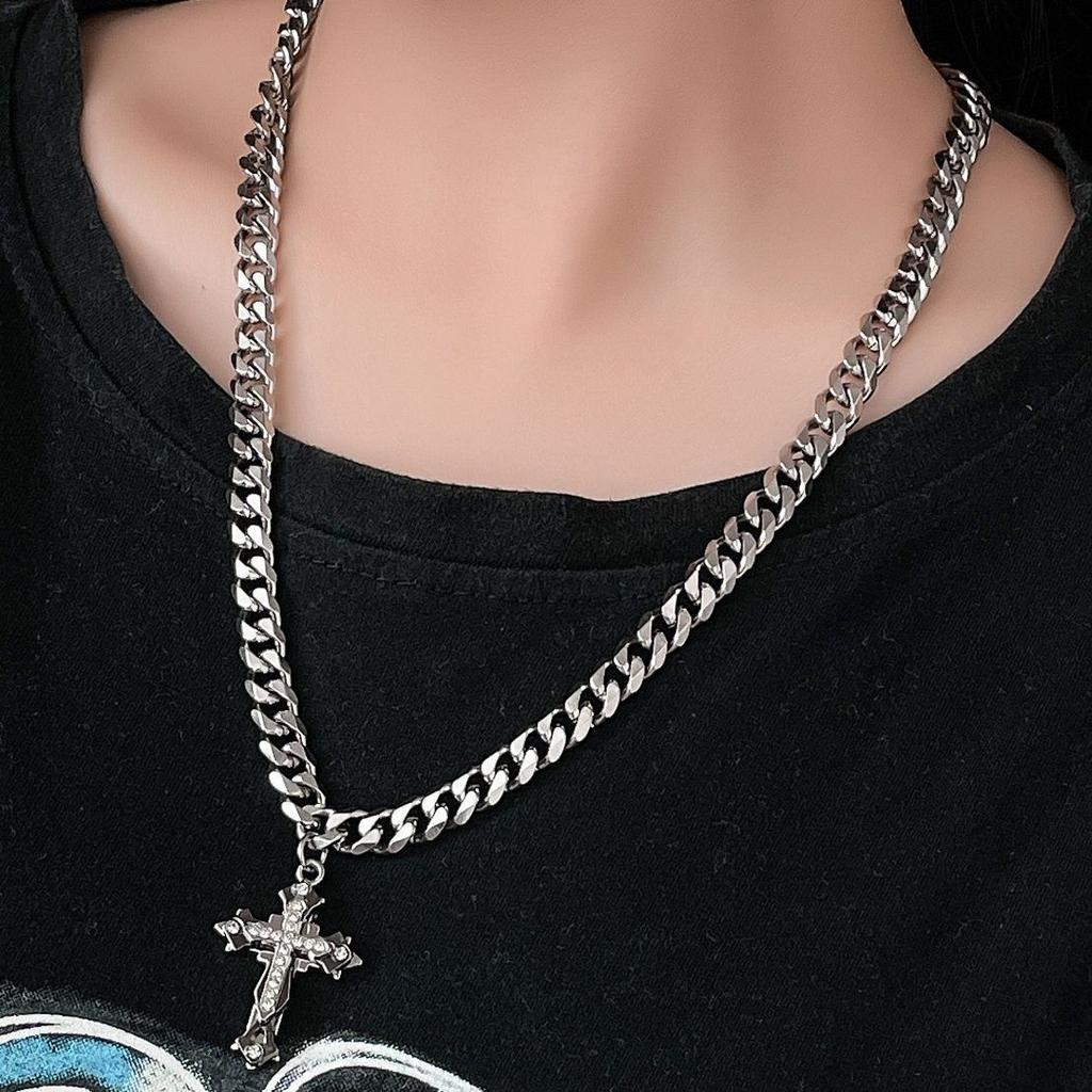 Necklace European American Cuban Chain Cross Pendant Male Trend ins Hip Hop High Street Coarse Versatile Necklace