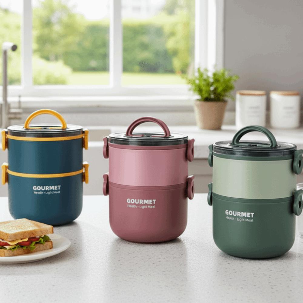 Double Layered Thermal Lunch Box 304 Stainless Steel Compartment Lunch Box School