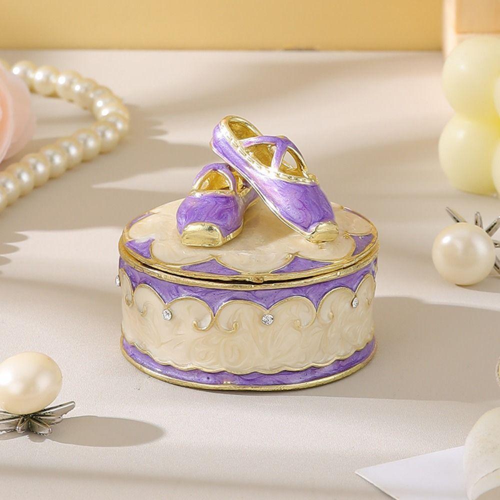 Hinged Lid Ballet Shoe Trinket Box Alloy Decorative Keepsake Box Jewelry Storage Box Bedroom