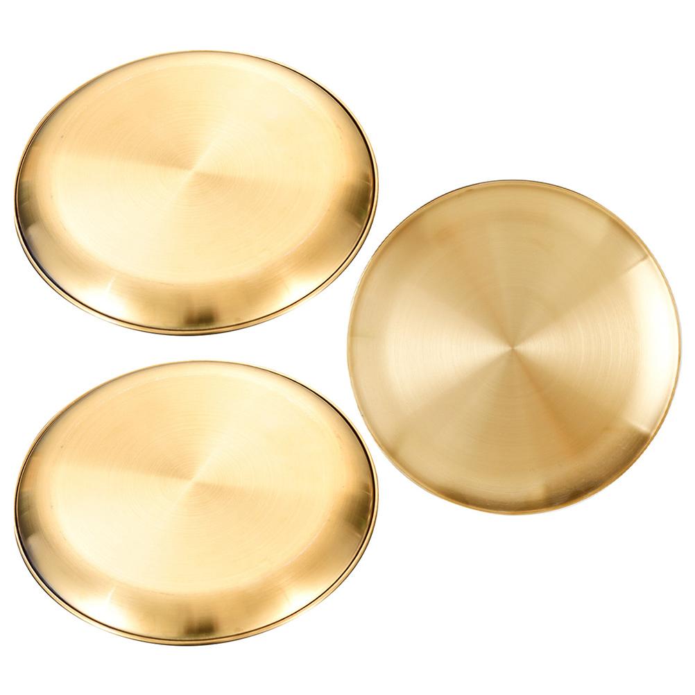 3 шт. Тарелка в корейском стиле, кухонная утварь из нержавеющей стали, винтажная, ореховая, круглая, золотая