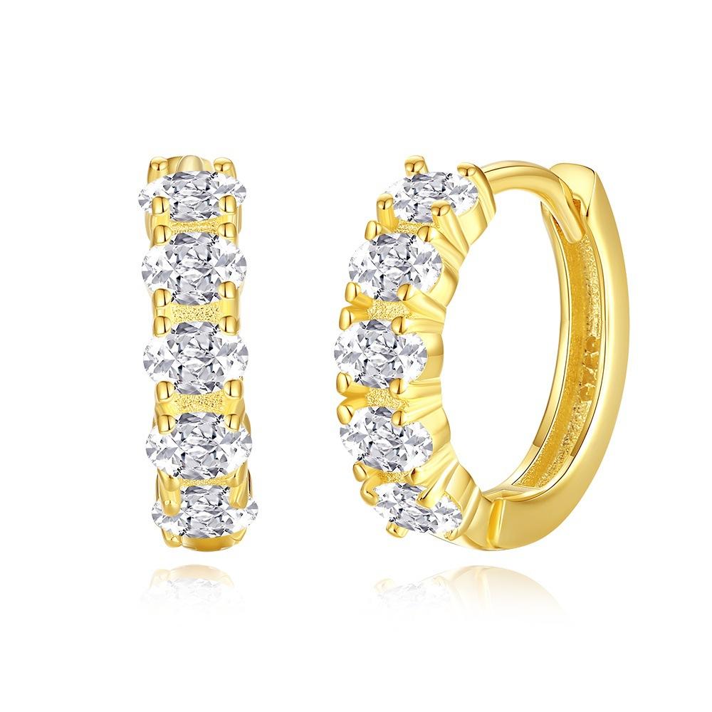 Claw Setting Oval Cut Cubic ZIrconia Hoop Earrings 925 Sterling Silver Gold Plated Womens Jewelry Factory