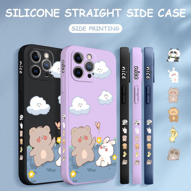 Прекрасный милый чехол для телефона с мультяшным рисунком для IPhone 14 13 12 11 Samsung Galaxy S23 S22 A52 A52S, мягкий, полная защита, квадратный жидкий силиконовый чехол