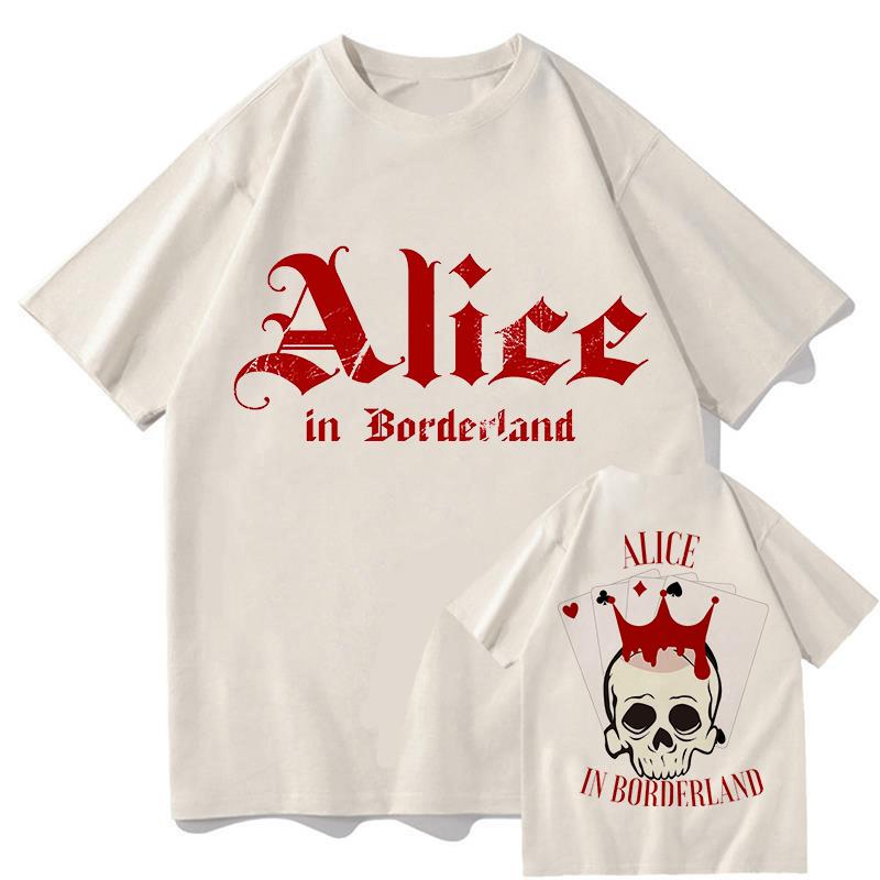 100% Хлопок Винтажная Футболка Alice In Borderlands Тур 2026 Модная Мужская/Женская Ретро Оверсайз Свободная Одежда из Чистого Хлопка Футболки Футболка