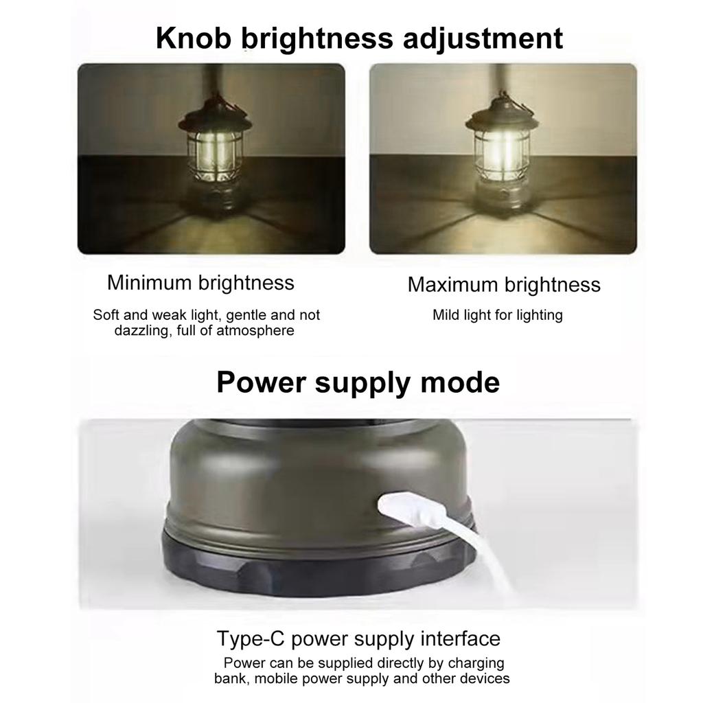 Ретро кемпинговый фонарь, уличная подвесная лампа, походные фонари, аварийная лампа с затемнением, перезаряжаемая через USB