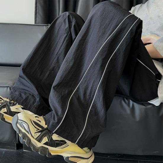 Мужские быстросохнущие мешковатые брюки с завязками на талии, свободные брюки, легкие повседневные брюки с боковыми линиями, украшения для уличного отдыха