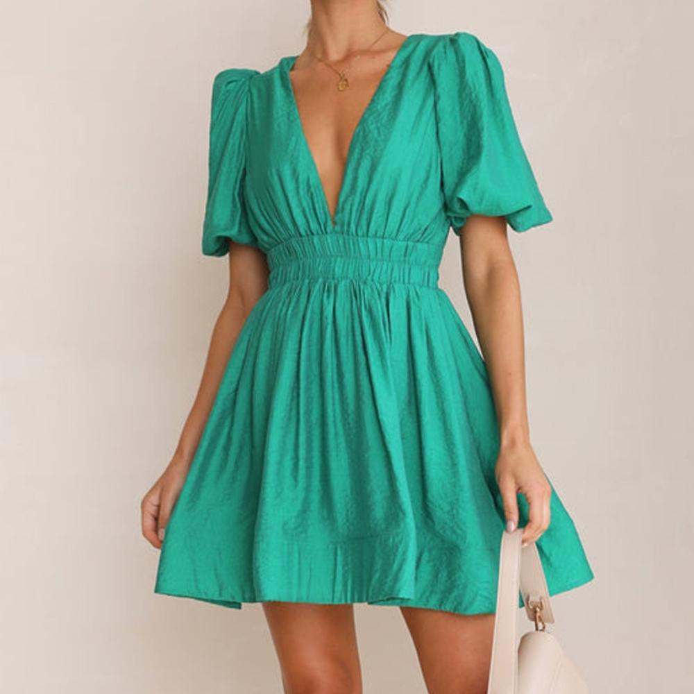 GMXIA Короткая юбка сексуальная V-образный вырез рукав-фонарик талия принцесса юбка женское платье с коротким рукавом юбка