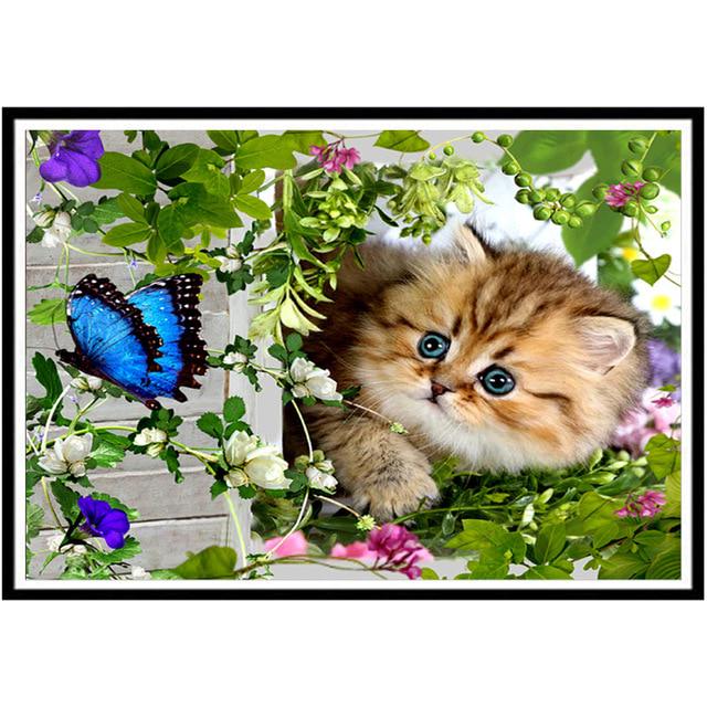 5D Алмазная вышивка Синие кошки Животное Полный круглый Алмазная картина Набор для вышивки крестом