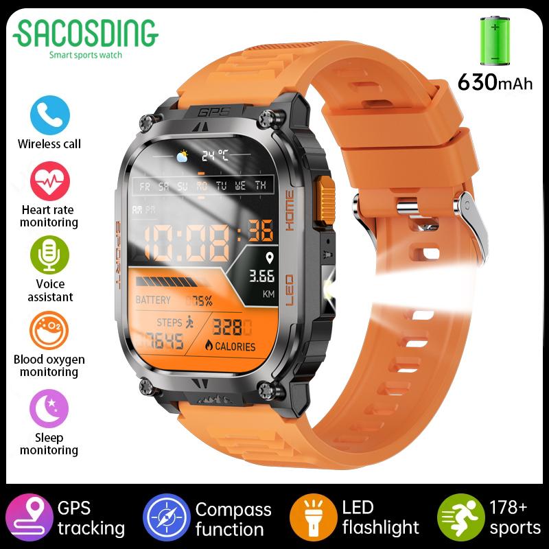 SACOSDING GPS Outdoors Smart Watch IP68 Waterproof GNSS Compass Military Sport LED Flashlight Smartwatch Men 2025 New For Android IOS