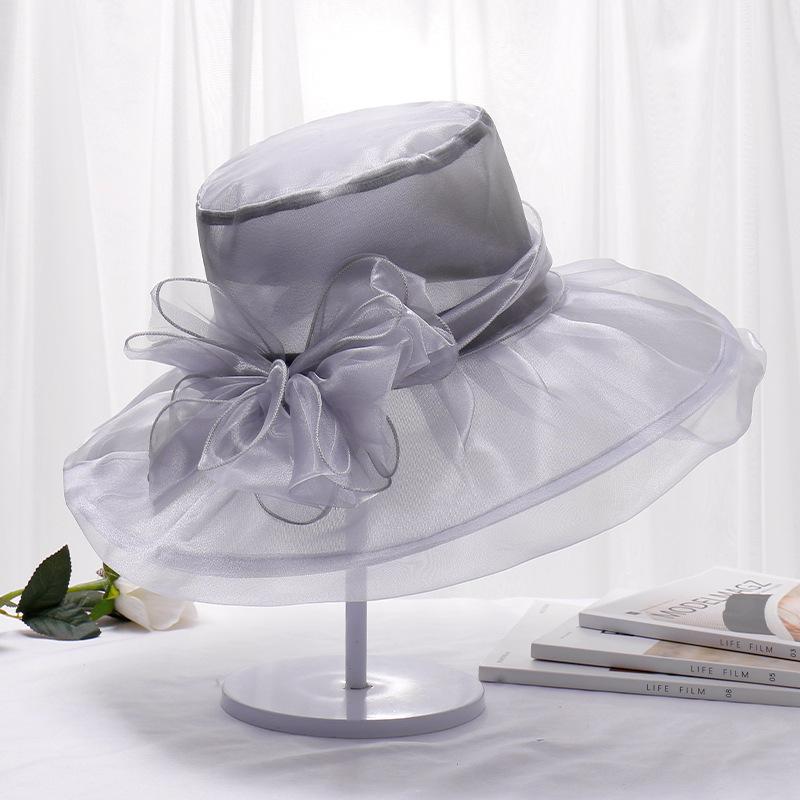 Fashion summer organza hat women flower UV protection beach gauze hat sunshade big brim hat