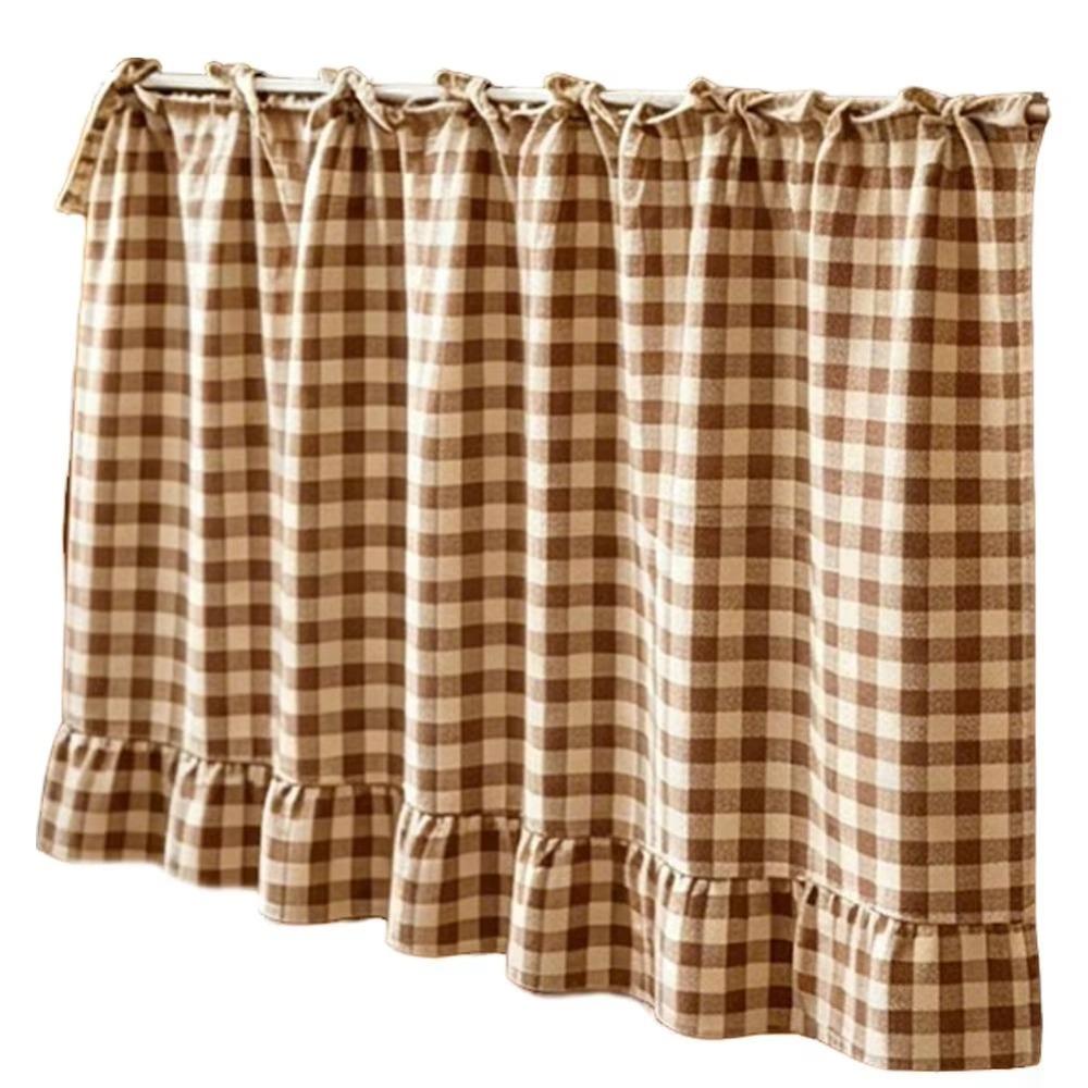 Ruffled Edge Farmhouse Plaid Kitchen Oven Skirt Cotton Privacy Partition Curtain Porch