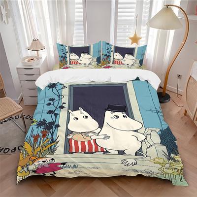Moomin Family Print 3Pcs Bedding Setduvet Cover With 2 Bedropillowcase Home Birthday Gift