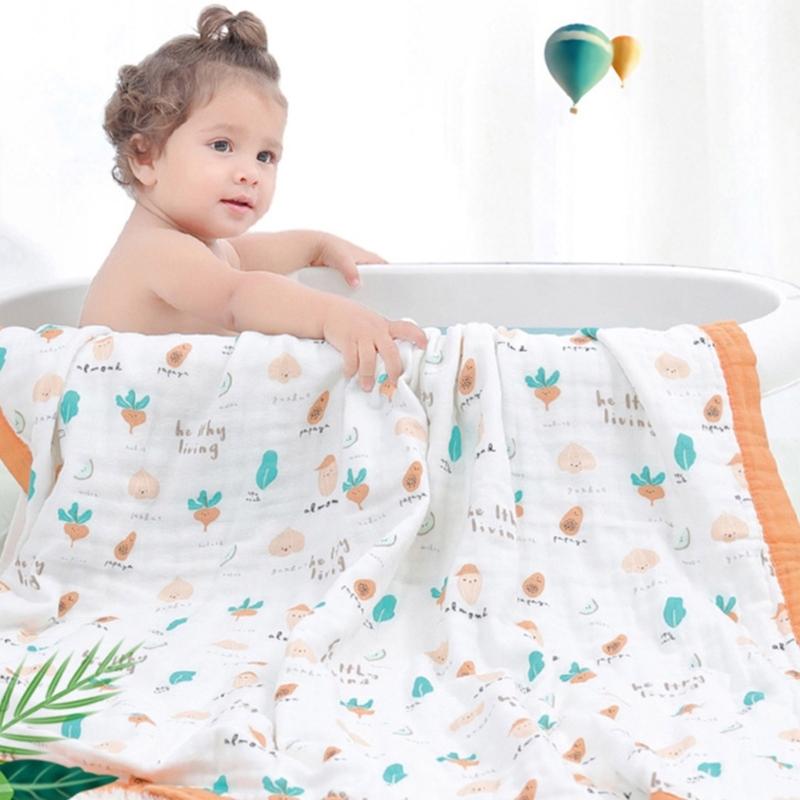 Large Size Infant Bath Blanket High Density Gauze Bath Towel 6-layer for Delicate Skin Quick Drying and Breathable