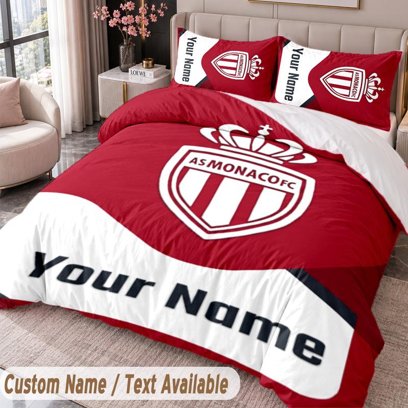 Monaco FC Printed Bedding Set Custom Name Text 1 Duvet Cover 2 Pillowcases For Bedroom