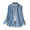 Denim Shirt Women's Spring and Autumn Soft Retro Stacked Wear Casual Loose Lapel Pocket Long Sleeve Jacket Women Women Classic Lapel Chest Pocket