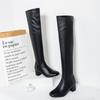 Fashion Over the Knee Boots Black White Women's Winter Thigh High Boots Thick Heels Sexy Winter Autumn Shoes Woman Large Size
