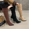 Pointed High-heeled Piled Boots 2025 Autumn and Winter New Retro Suede Thin Over the Knee Two Wear Knight Boots Women