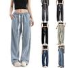 Women's High-Waisted Washed Women's Jeans Fashion All-In-One Elastic-Waisted Straight-Leg Jeans