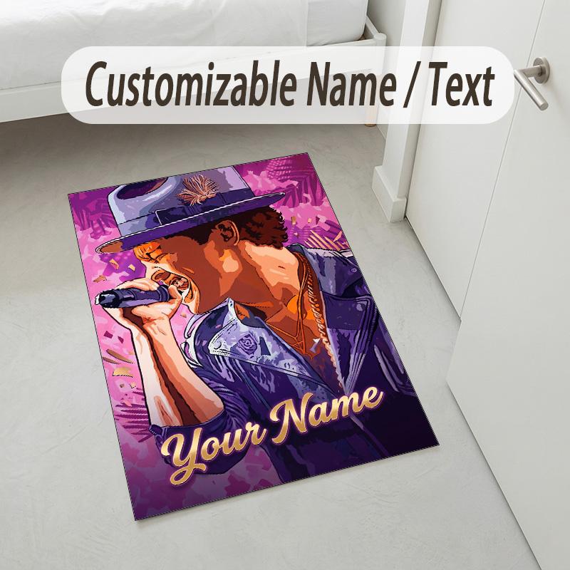 Personalized Crystal Velvet Carpet,Bruno Mars Custom Printed Name, Plush Area Rug For Home Indoor Decor