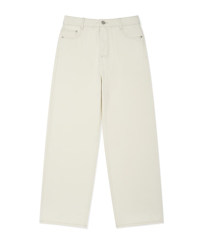 WACKY WILLY Women'S Semi-Wide Denim Pants Cream