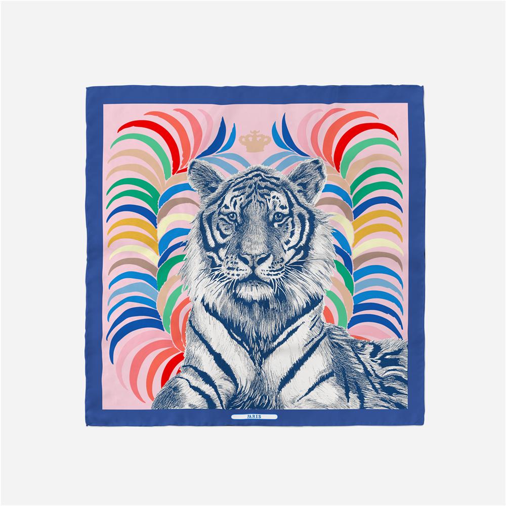 Twill Silk Scarf Women Indian Tiger Print Square Scarves Wraps Bandana Small Hijabs Silk Foulards Tie Headband Neckerchief 53CM