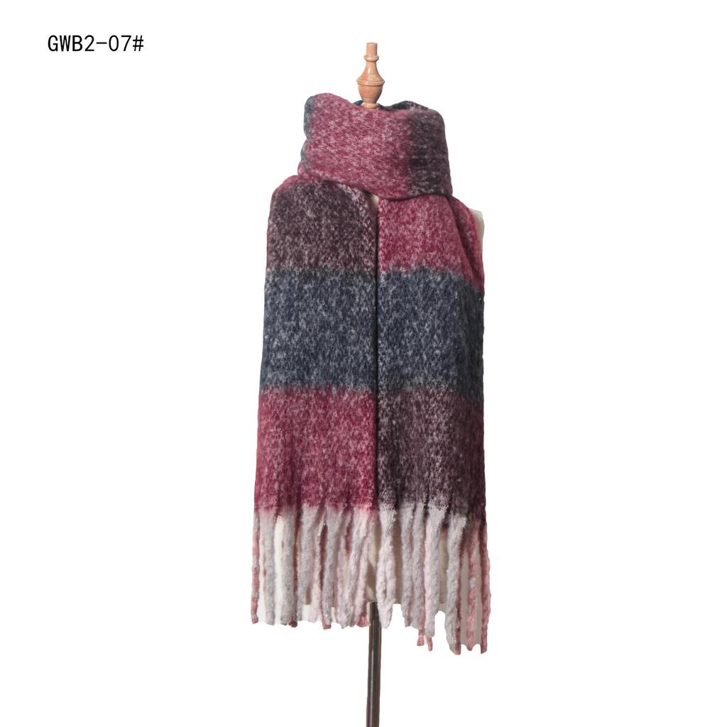 Осенне-зимний толстый клетчатый шарф с кисточками, шаль