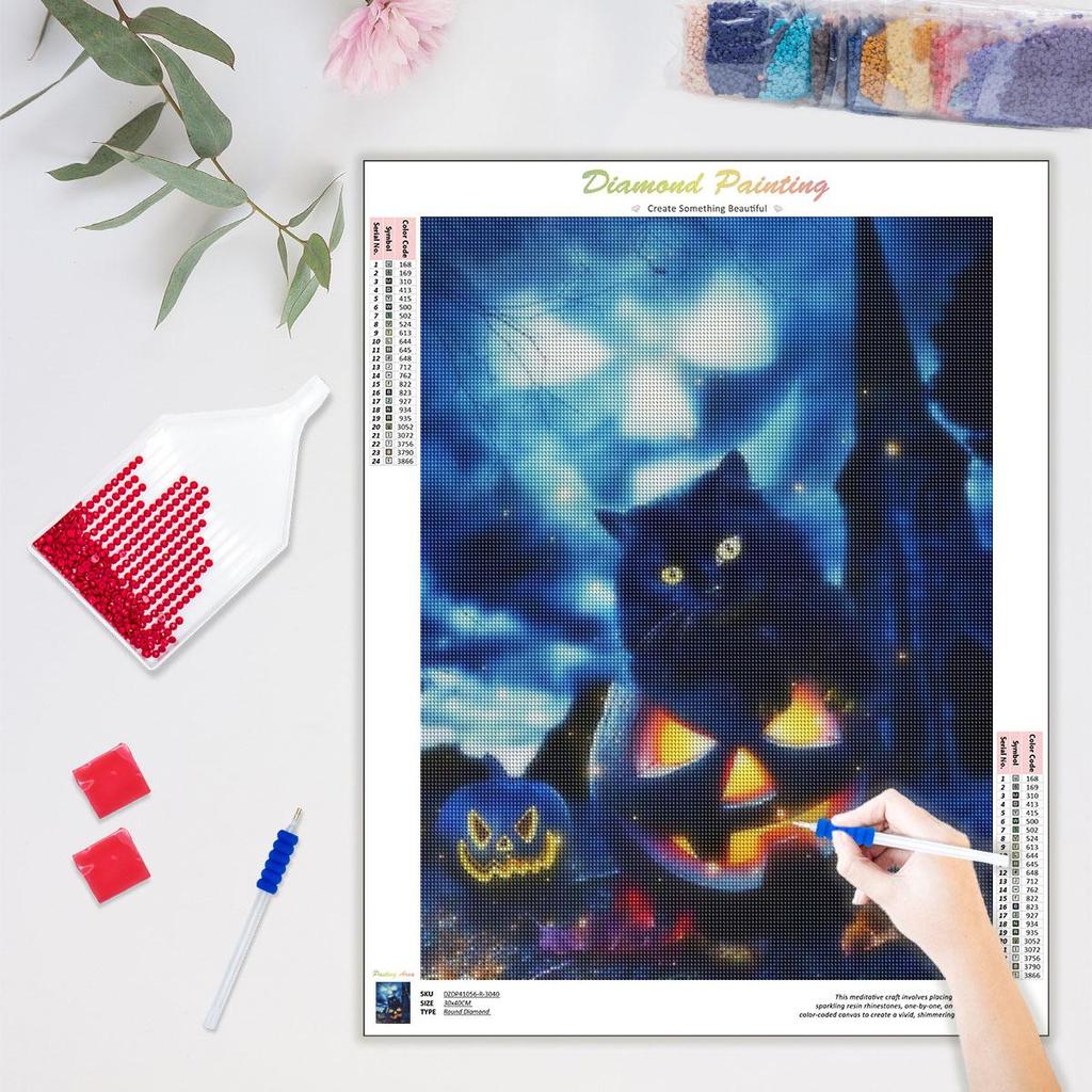 Хэллоуин полная круглая алмазная живопись кошка вышивка тыква картины из стразов мозаика настенное искусство 30x40 см/12x16 дюймов