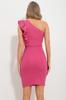 Women's Dress New Season Fashion Fuchsia One-Shoulder Knitted Dress with Ruffle Detail