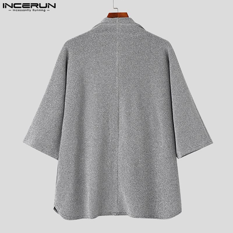 INCERUN Мужские блестящие топы с рукавами 3/4, пуловеры с воротником-хомутом