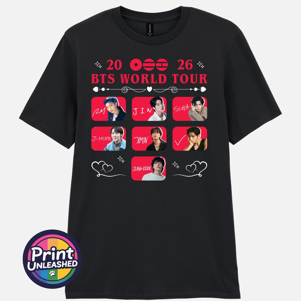 Printed TShirt BTS World Tour 2026 KPOP Band Tee Unisex Kids Teen Adult