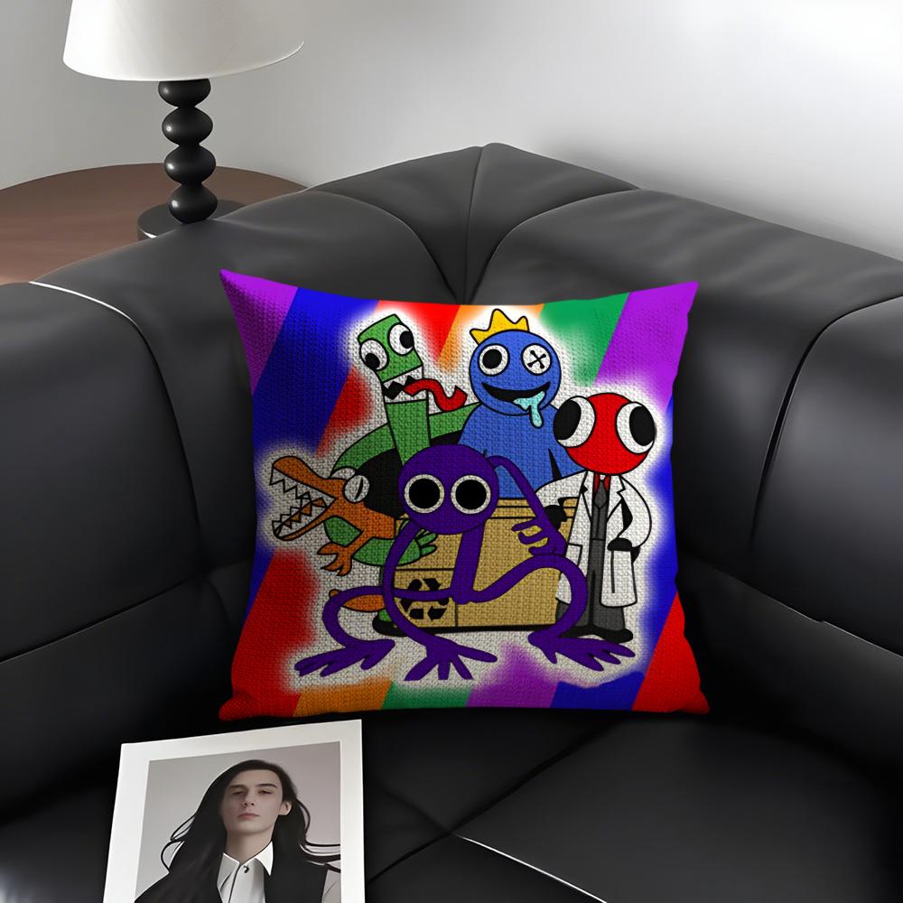 RRainbow FriendsS Cartoon Cushion Cover Natural Linen Organic Fabric DoubleSided Printing Sofa Home Decor Gift Pillow Case