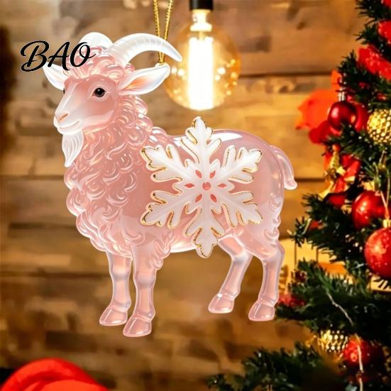 2D Acrylic Pendants Christmas Sheep Hanging Ornament with Snowflake Decor, Flat Pendant Ornaments Rope for Holiday Tree Party Supplies Festive