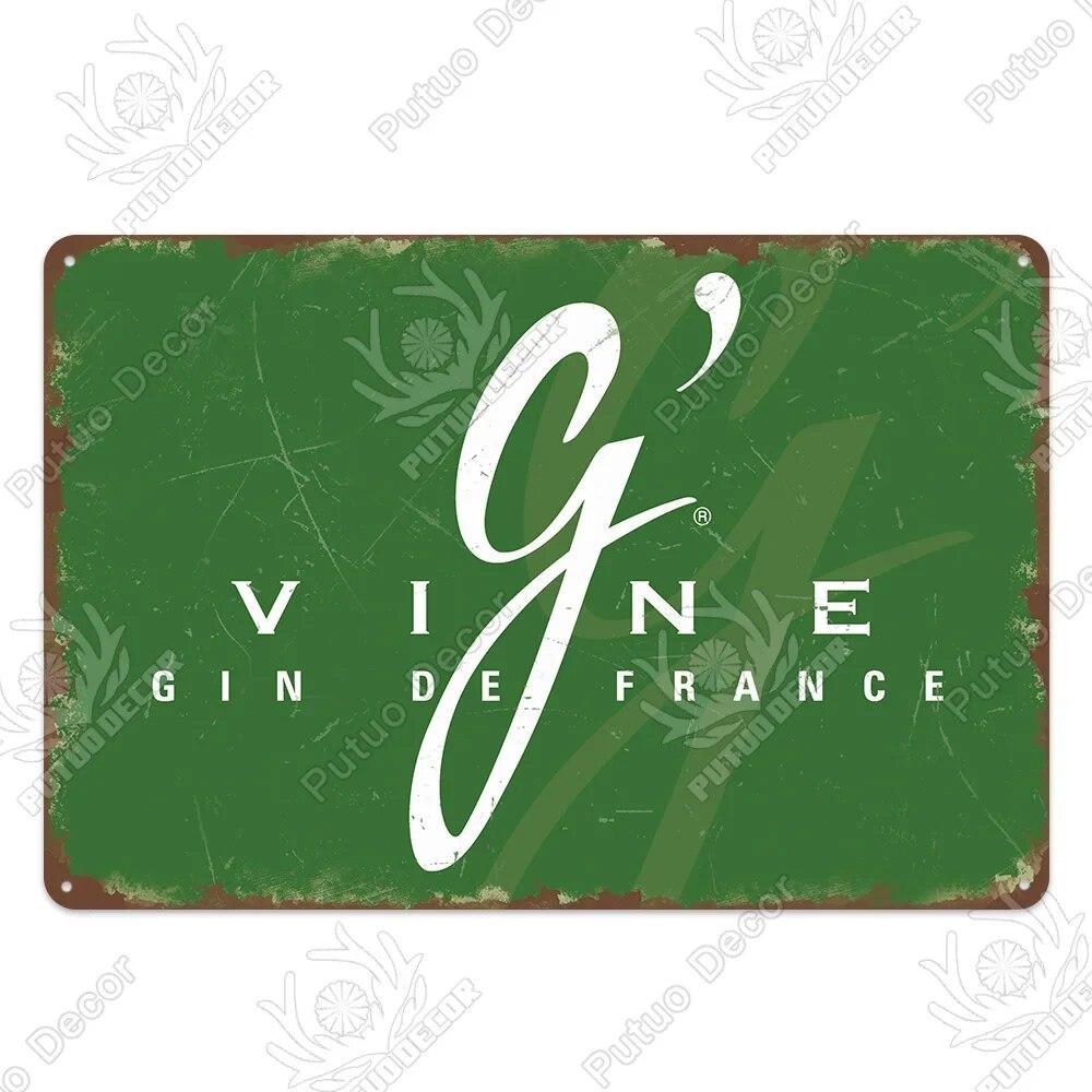 Putuo Decor Classic Gin Vintage Metal Sign Wine Tin Sign Decorative Plaque for Bar Pub Club Decoration Wall Decor Alcohol Sign