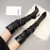 Leather Boots Women Stiletto Pointed Toe White Heeled Knee Boots Wine Glass Heel Side Zipper Thigh Gigh Booties