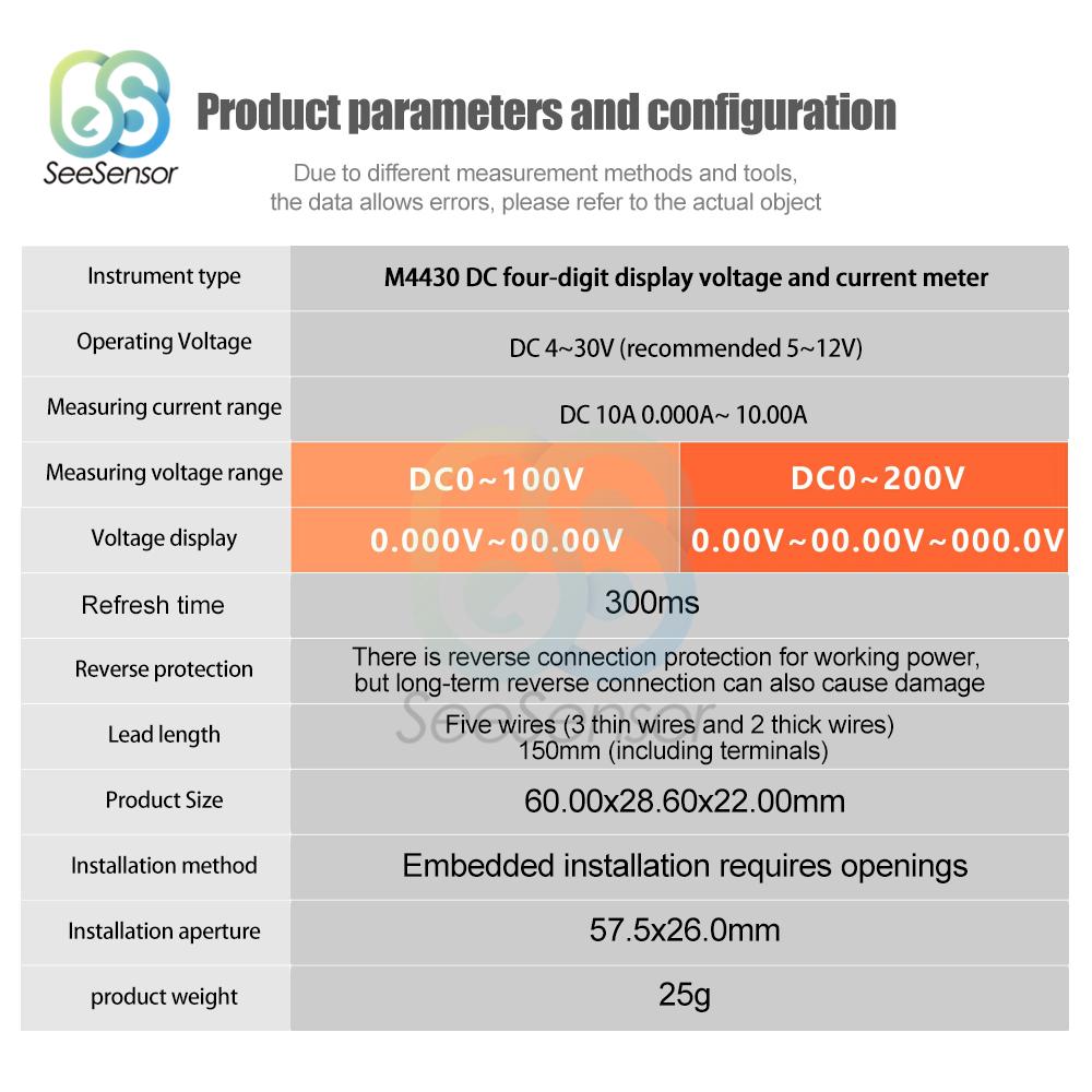 0.28" Dual LED Display 4-digit Mini Digital Voltmeter Ammeter Amp Volt Voltage Current Meter Tester Detector DC 200V 100V 10A